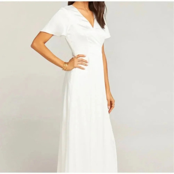 NWT Show me Your Mumu Noelle White Flutter Wrap Dress Size Small - Picture 2 of 9